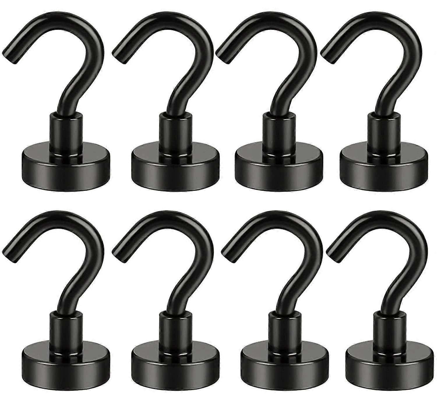 8 Pack Black Magnetic Hooks Heavy Duty, 22 LBS Strong Magnets with Metal Hooks for Refrigerator, Super Cruise Hooks for Hanging, Magnetic Hanger for K