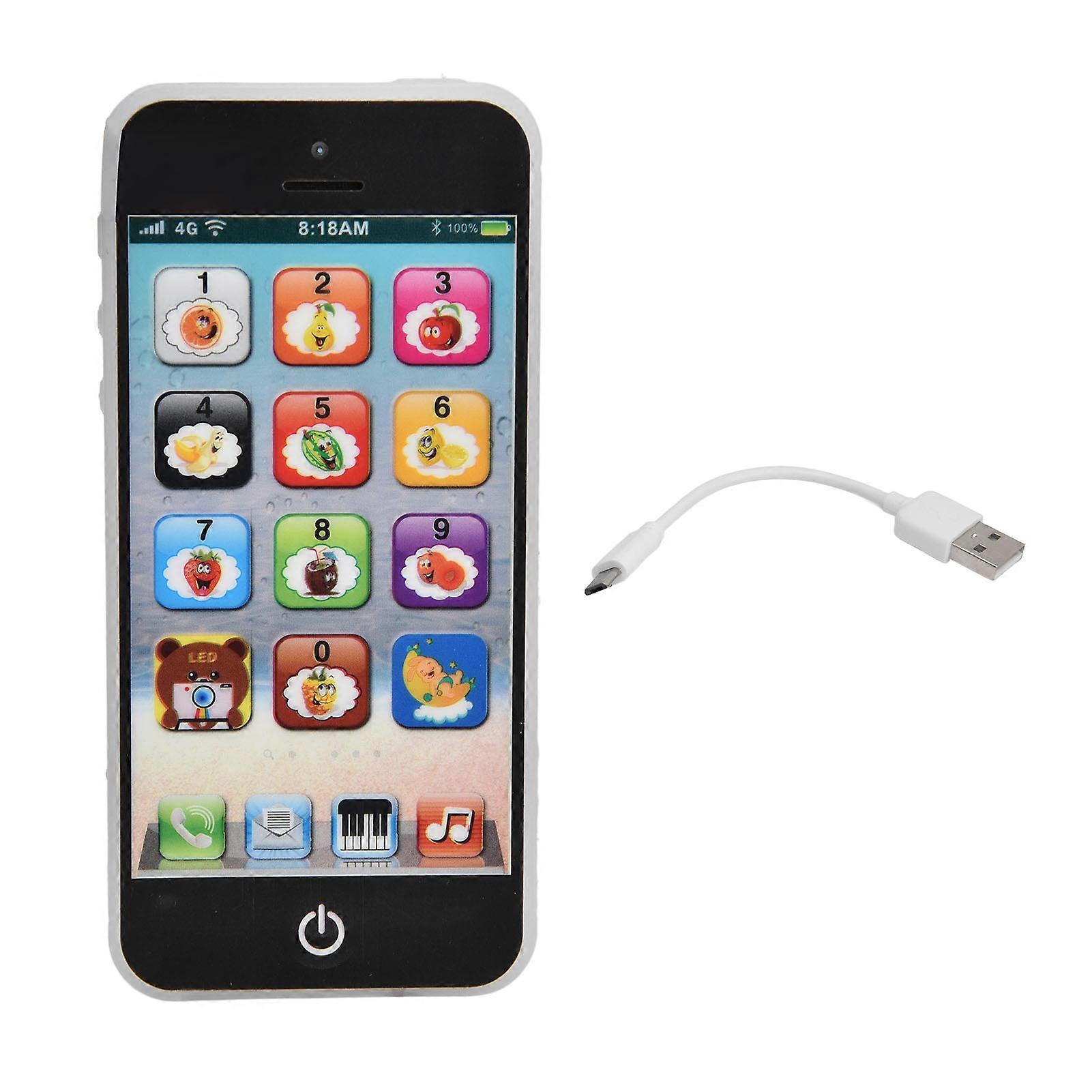 Children Mobile Phone Toy USB Charging Volume Adjustment Function LED Exquisite Educational ToyBlack