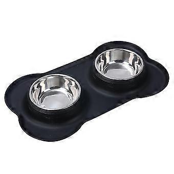 Dog Cat Double Bowl Rustfrit stål Skål Skridsikker base Anti-overløb Anti-spild Silikonemåtte