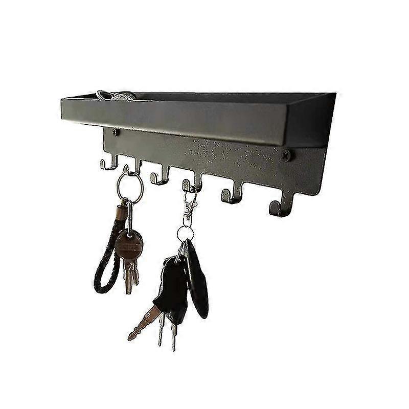 Key Holder Key Board Black With Shelf Self-adhesive 6 Hooks Key Storage Rack
