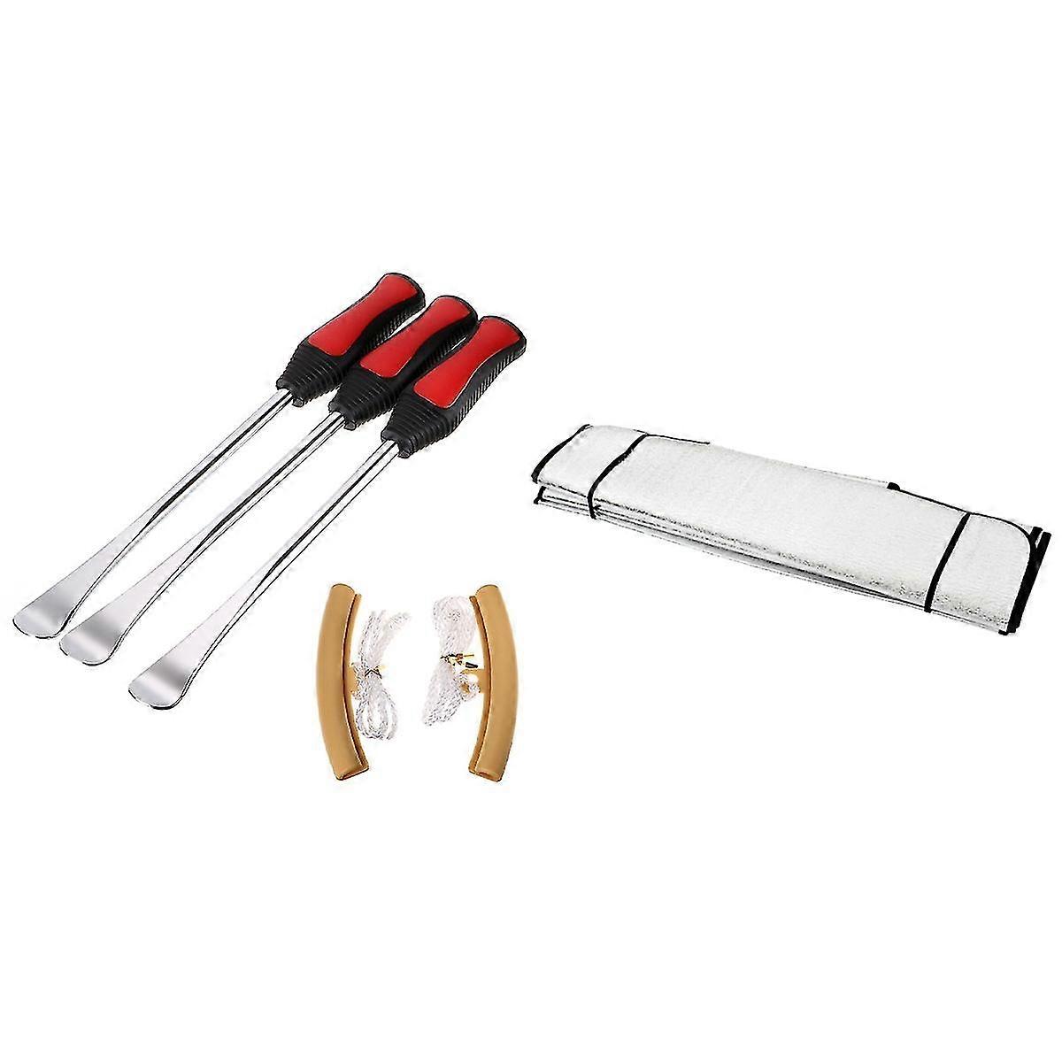 1 Set Tire Levers Spoon Set, Tire Irons Tool Kit & 1 Pcs Car Windshield Sunshade Front And Rear Win