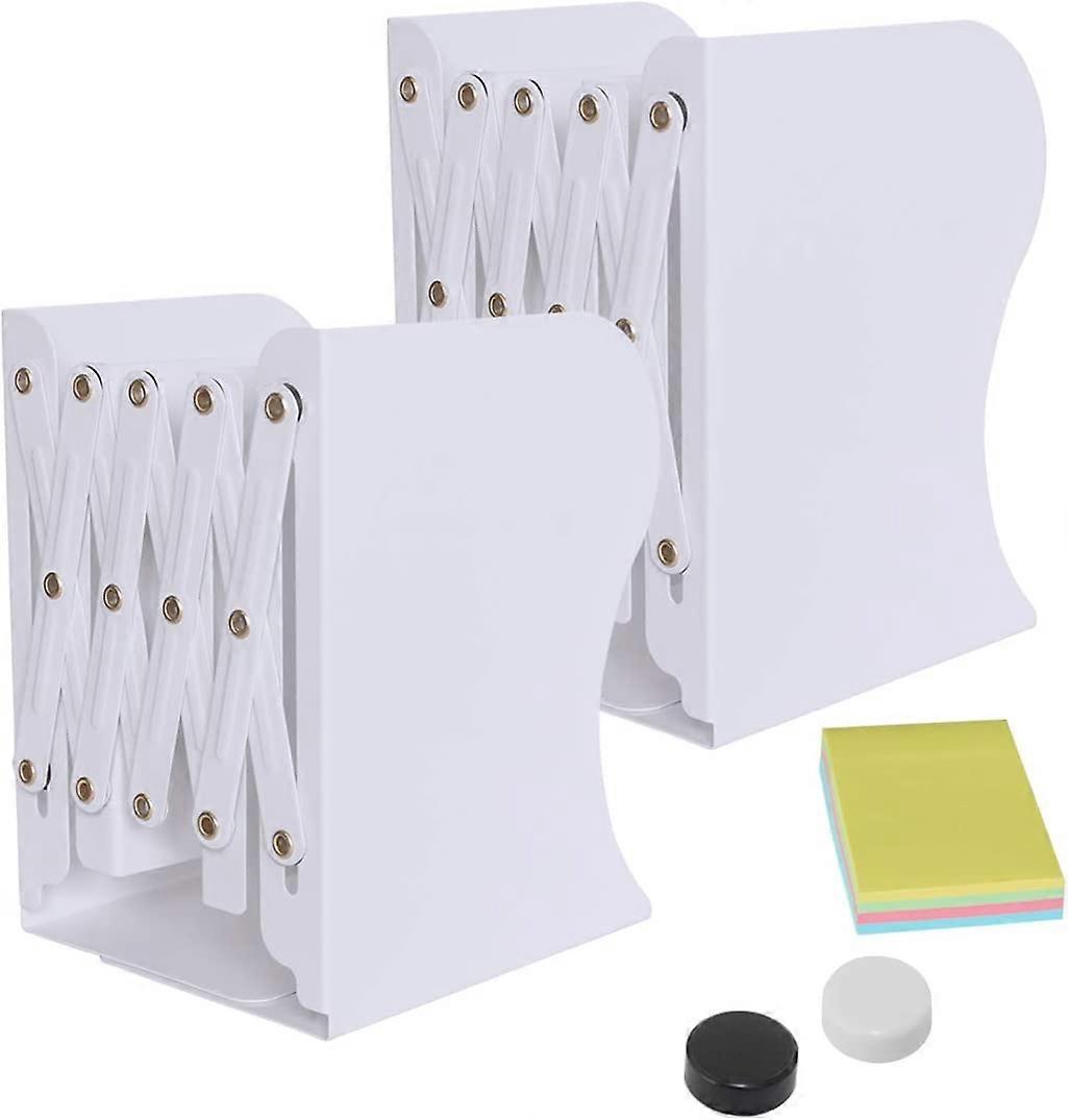 2Pcs White Bookends, Metal Bookends Adjustable Expanding