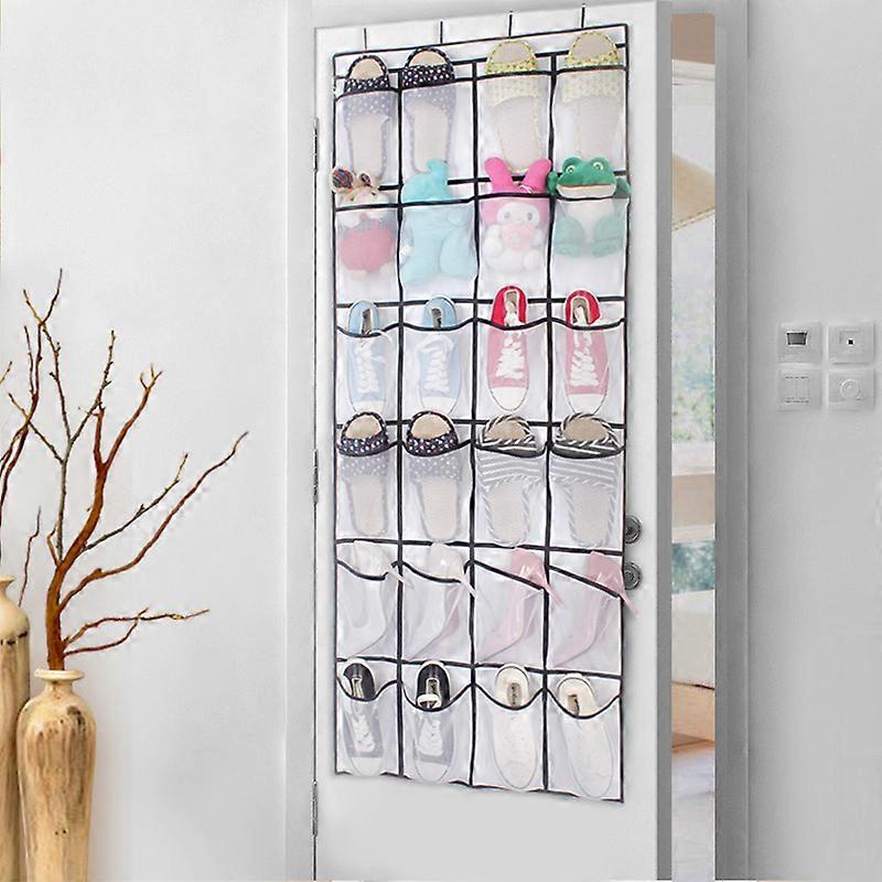 24 Large White Pockets Over Door Hanging Shoe Rack,with 4 Hooks