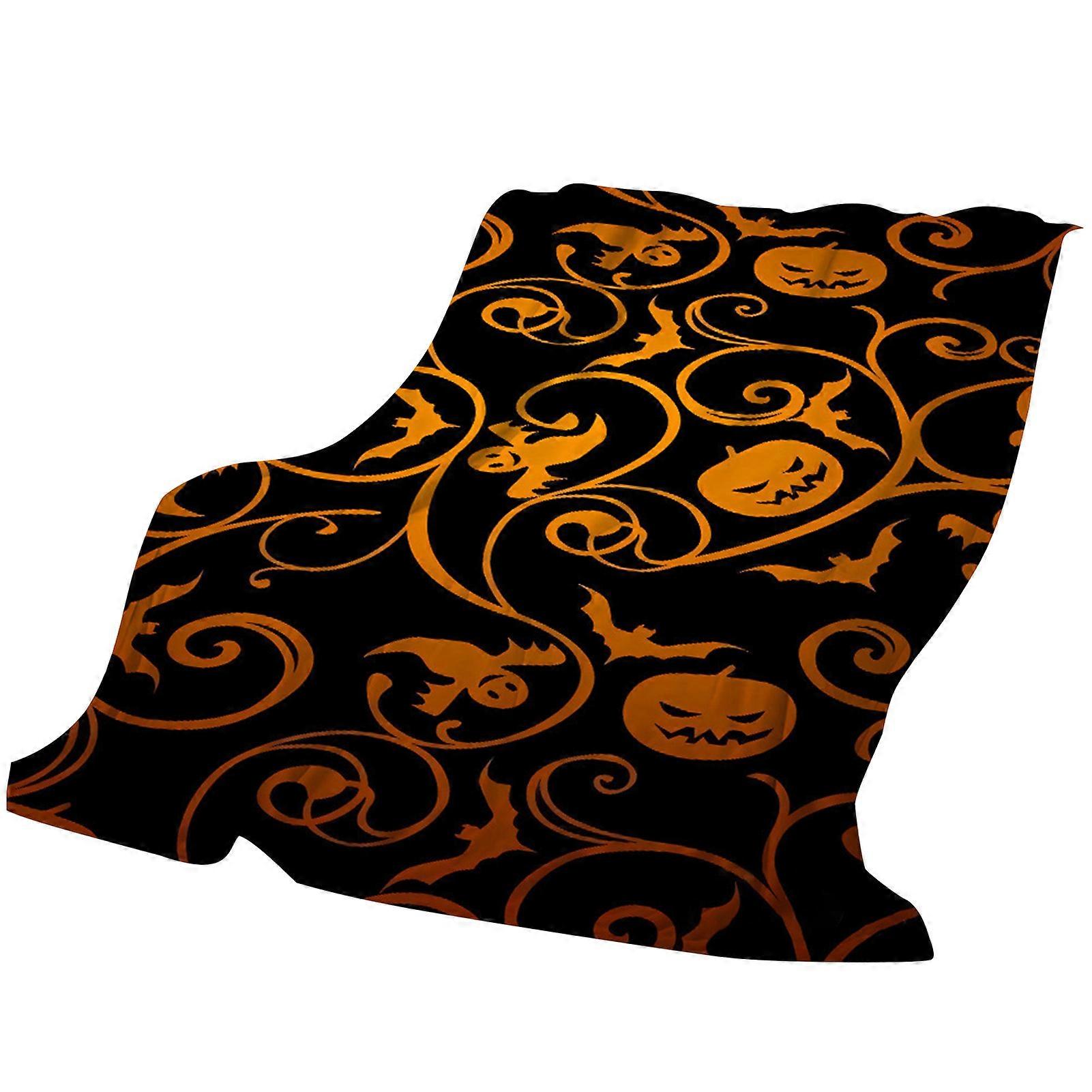 Fleece Blanket 3D Cartoon Pumpkin Print Halloween Style Portable Knitted Machine Washable Ultimate Relaxation Anti-satic Fluffy Design All Seasons Use