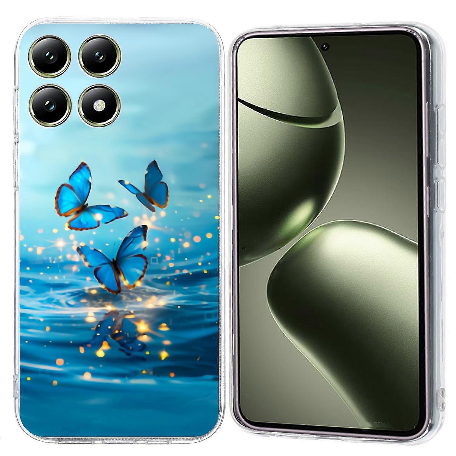 For Xiaomi 14T Case Pattern Printing Shockproof Soft TPU Phone Cover - Blue Butterfly