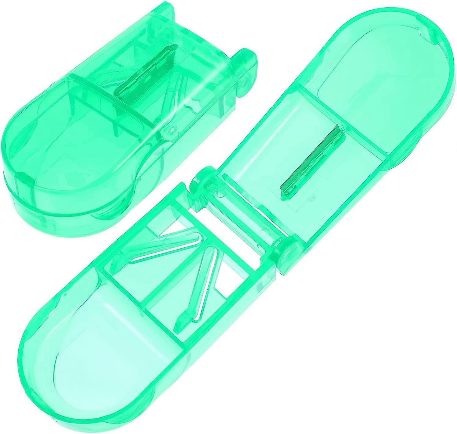 Multifunctional pill splitter Pill storage box Portable pill (green) (2pcs)