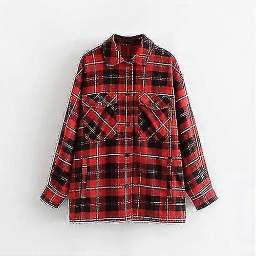 Pockets Oversize Plaid  Coats
