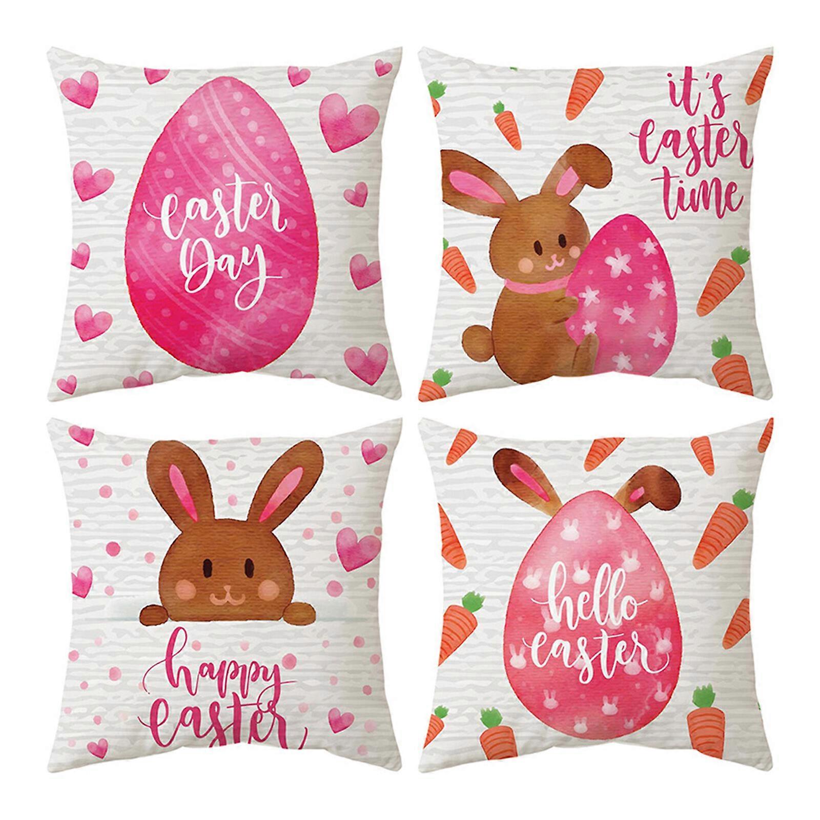 4x påskeputetrekk 18x18 tommers vårdekorasjoner kaninegg kaster puteveske, 100% ny
