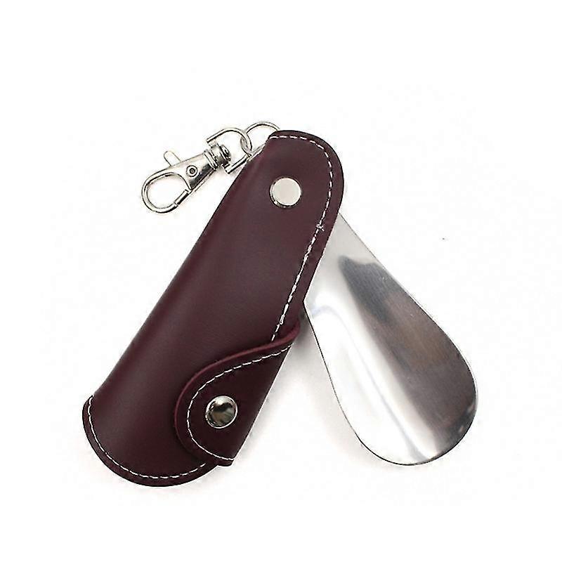Homens e Mulheres Metal Shoehorn Keychain Travel Shoehorn com capa de couro p20241126948