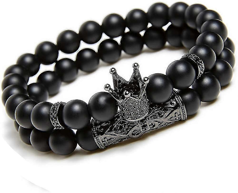 Pulseiras de contas pretas foscas 8mm nix braceletes define charme coroa rei