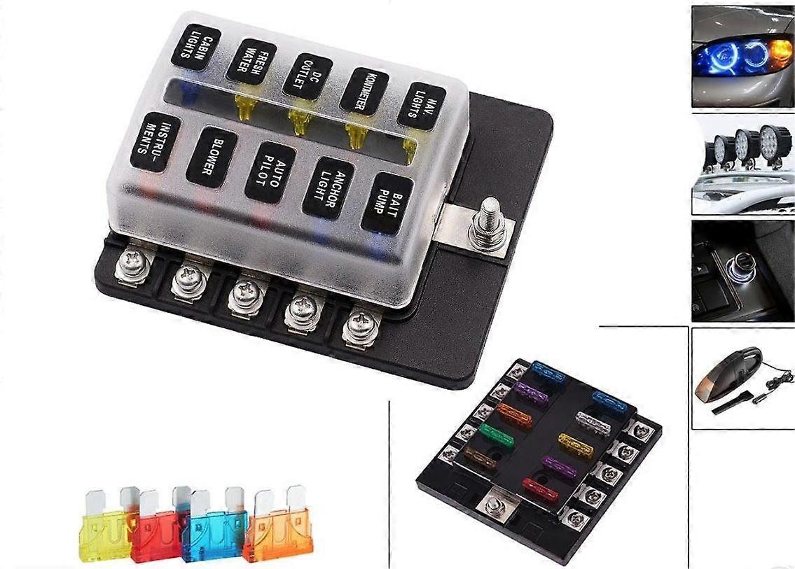 100A 10 Way LED indicates Blade Fuse Box Block Holder Standard ATO LED Indicator Fault