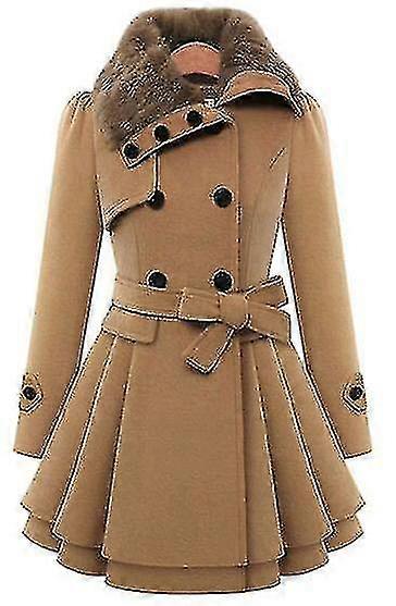 معطف طويل من الصوف، معطف صوف مزدوج الصدر، ملابس نسائية-3