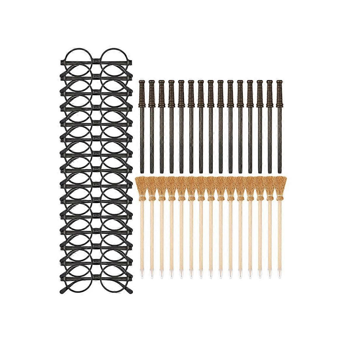 45 Pack Witch Broom Pencils and Wands Round Frame Pencils and Glasses No Lens, Witch Wand Theme Par
