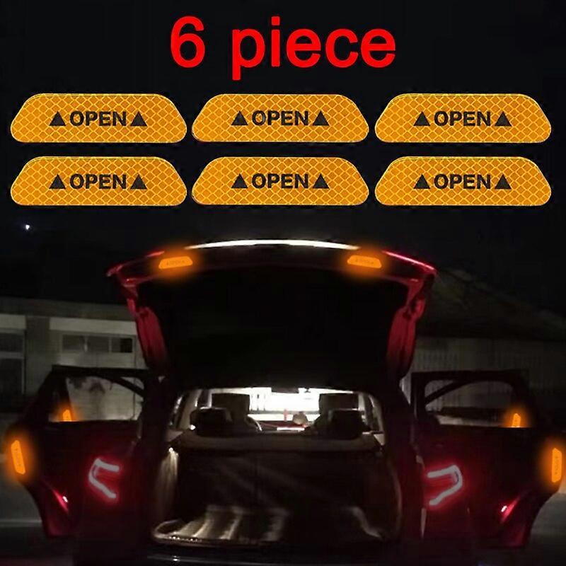 6Piece Reflective Car Door Sticker Safety Opening Warning Car Accessories Reflector Tape Decal Auto Exterior Interior Reflector Vehicle Decor Accessor