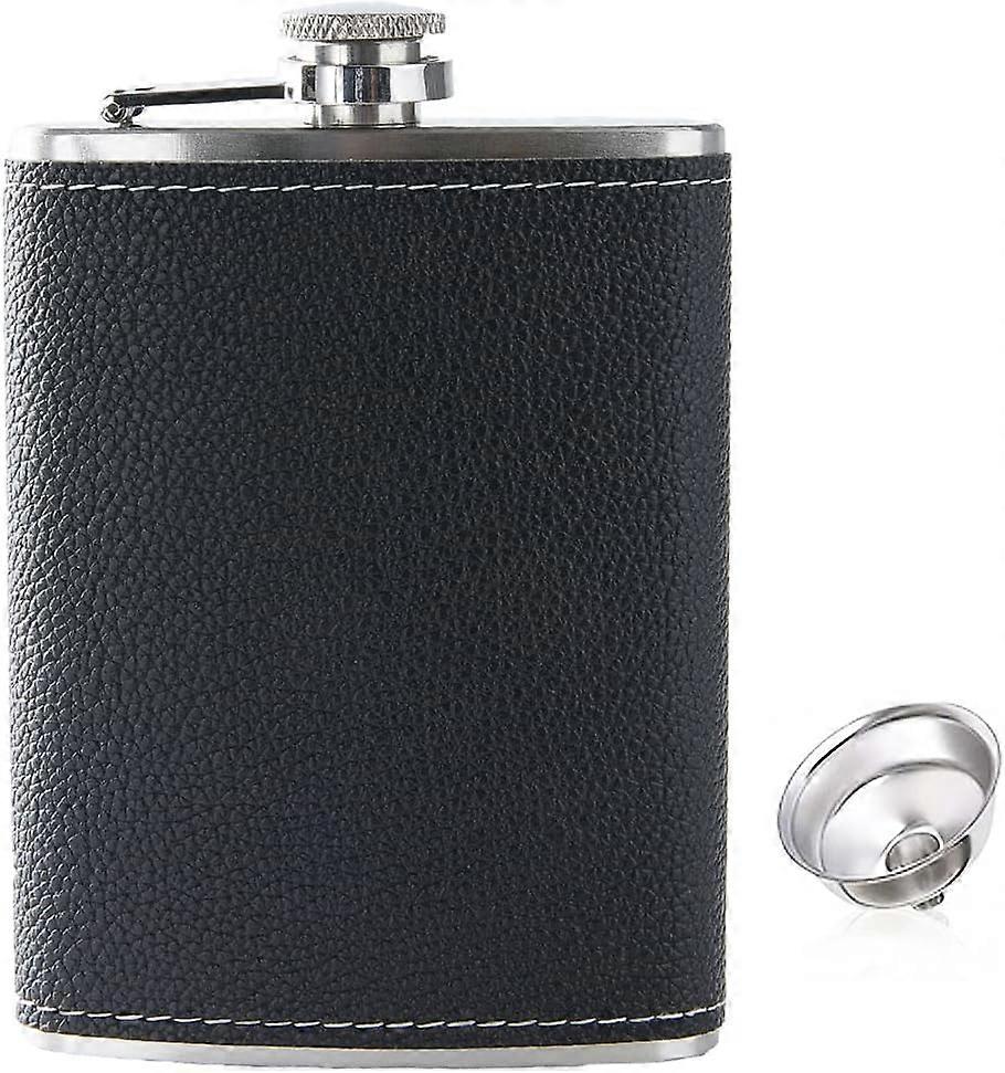 Set 2 Flasques Cuir Acier Inoxydable - 227ml + 80ml Avec Entonnoir - Cadeau Homme Randonnée Camping
