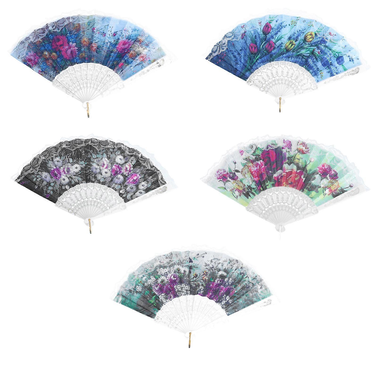 5pcs Scene Decor Lace Folding Fans Dancing Performance Folding Fan Props