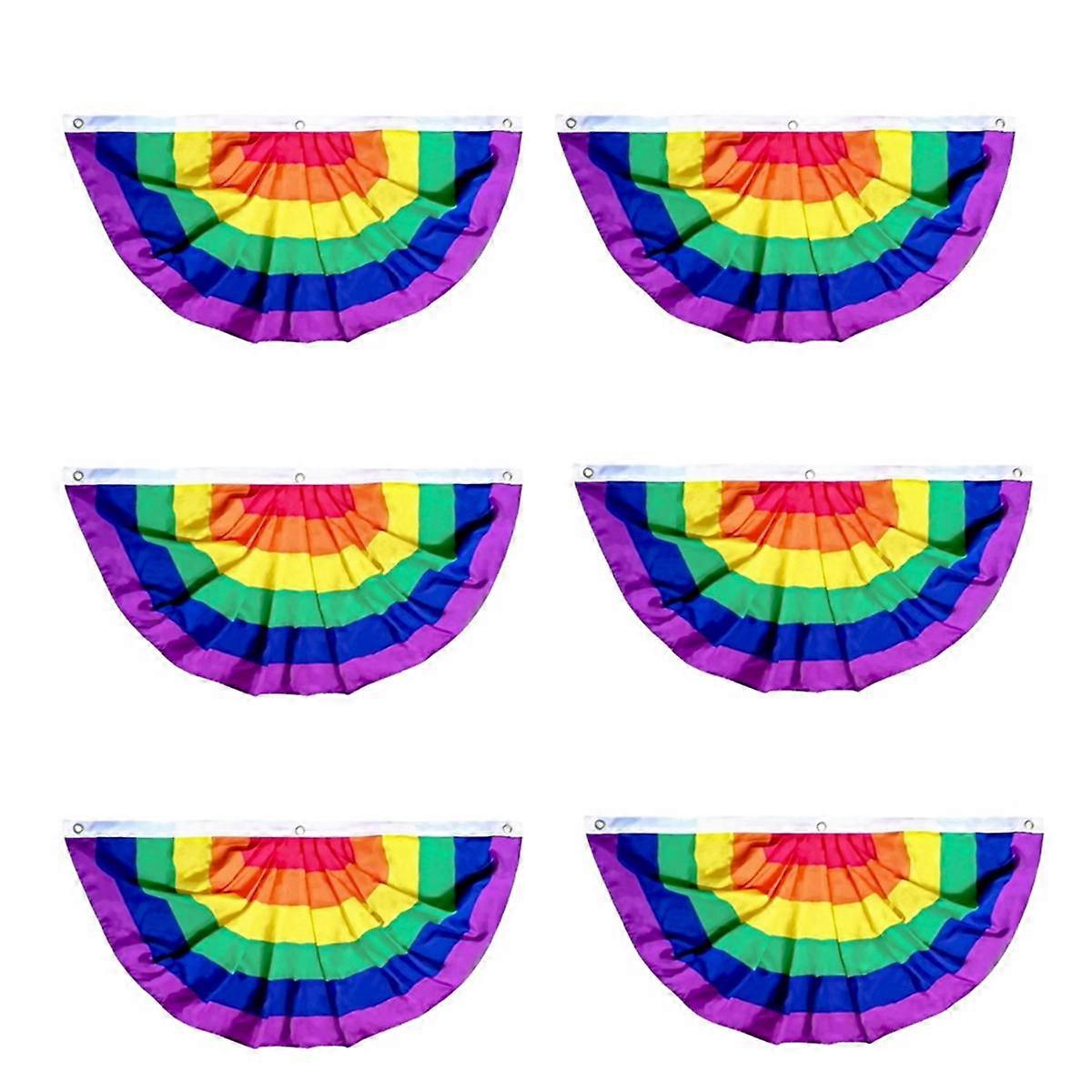 6 Pieces Pride Pleated Fan Flag Rainbow Bunting 1.5x3 Ft Banner Gay Decorations Party Supplies LGBTQ Proud Wall Decor,B