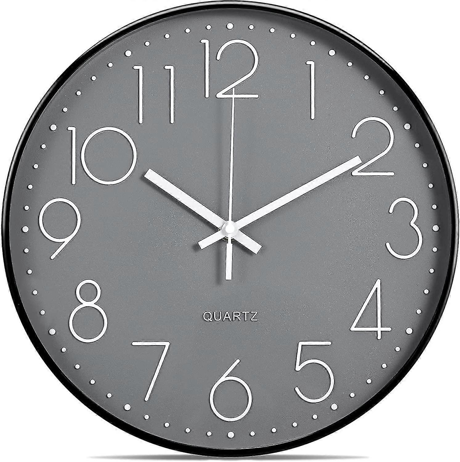 Silent And Quiet Quartz Analog Wall Clock - 30cm - No Ticking - Black And Gray