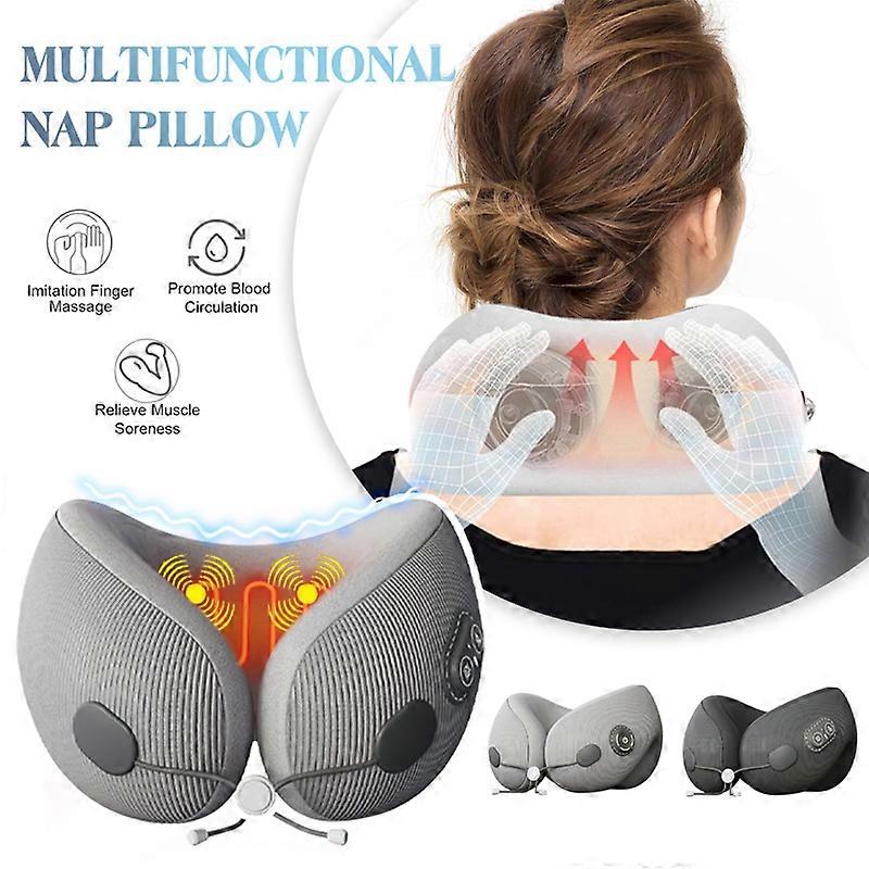 Heated Neck Pillow Multifunction Memory Foam Massagers Pillow Soft Airplane Pillow Ergonomic Healthcare Travel Pillows for Nap