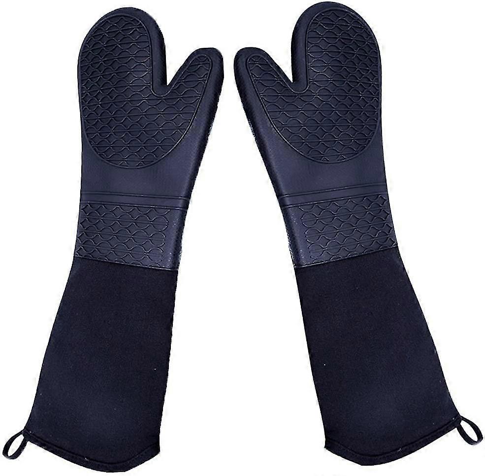 Extra lange Silikon-Ofenhandschuhe Heavy Duty Commercial Grade Ofenhandschuhe Hitzebeständige Grillhandschuhe mit gestepptem Baumwollfutter 2er Pack