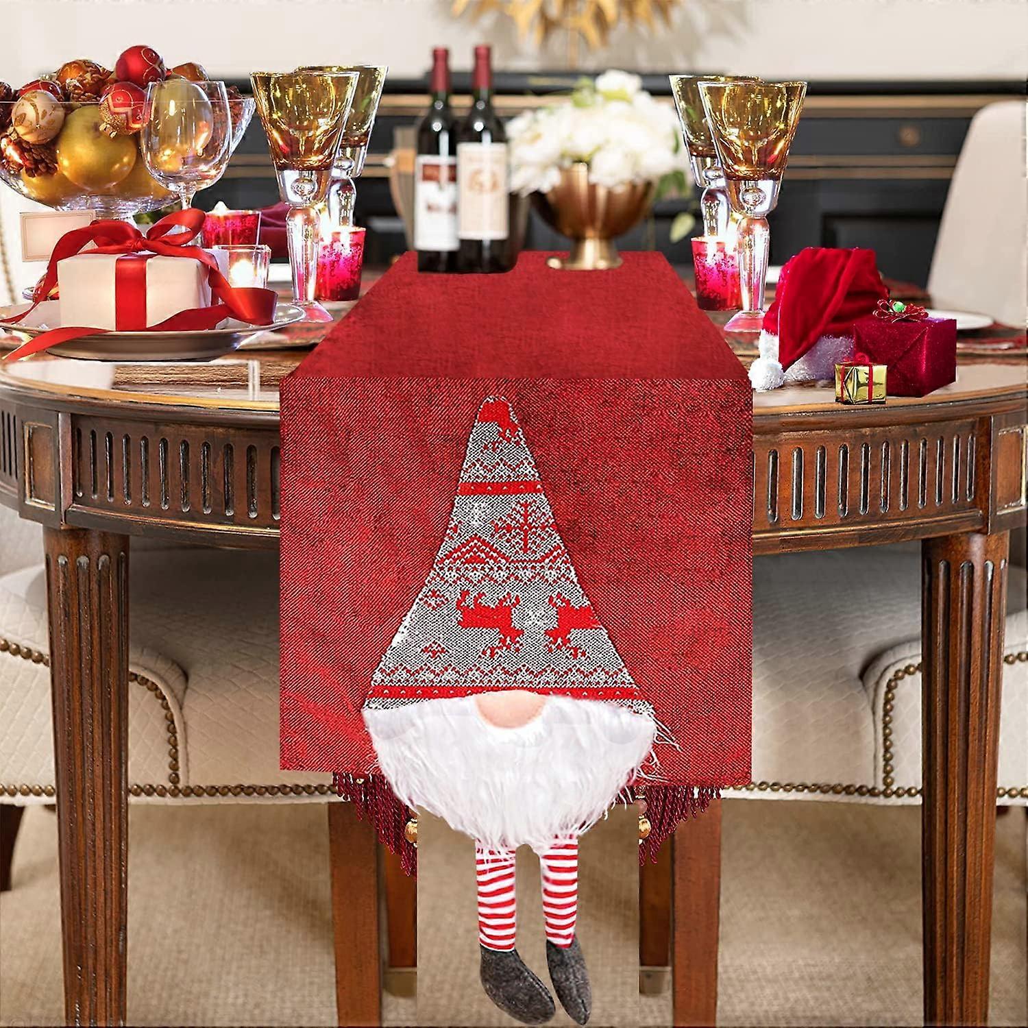 Camino de mesa de Navidad, Camino de mesa de elfo de Navidad, Camino de mesa de Navidad Camino de mesa con muñeca sin rostro, Tablero rectangular de caminos de mesa de Navidad