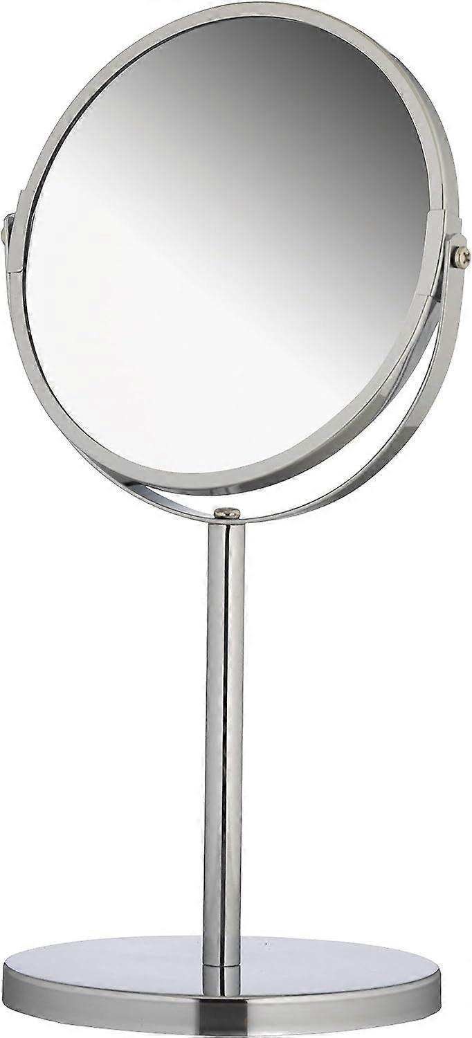 Double Sided Standing Cosmetic Mirror, 1x and 3X Magnification Round Makeup Mirror, Pivoting Shaving Mirror, Approx.  17 cm, Silver