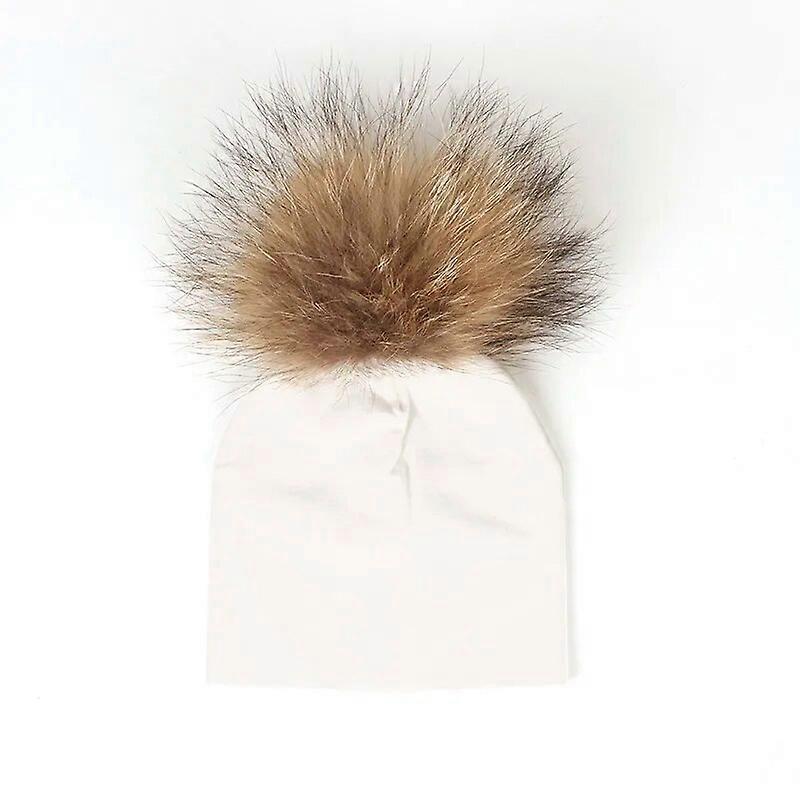 Geebro 0 3 Month Baby Boys Soft Cotton Real Fur pompom Beanies Hats For Newborn Girls Spring Autumn Kids Infants Toddler Hats