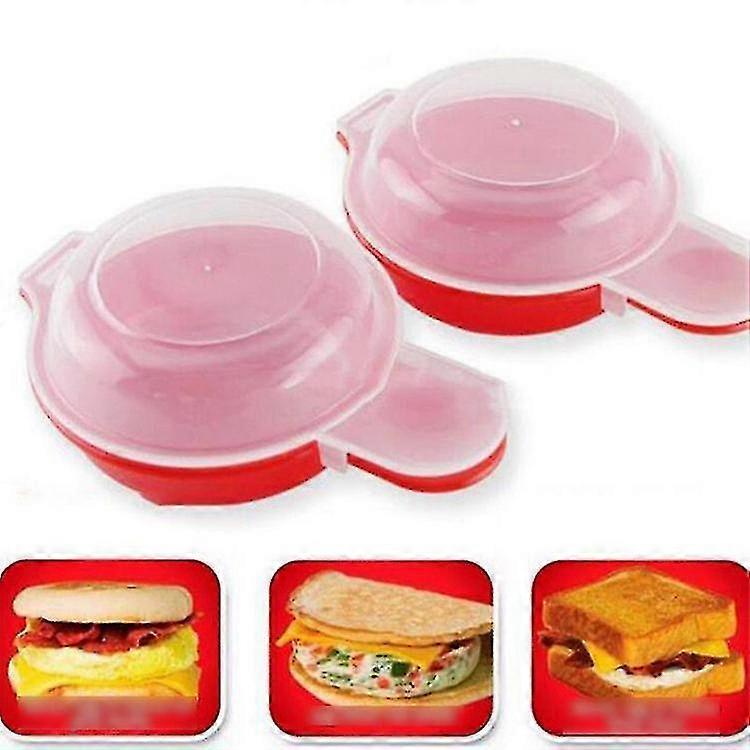 2 Pack Microwave Egg Cooker 1 Minute Hamburger Omelette Kitchen Tool (Red & Clear)