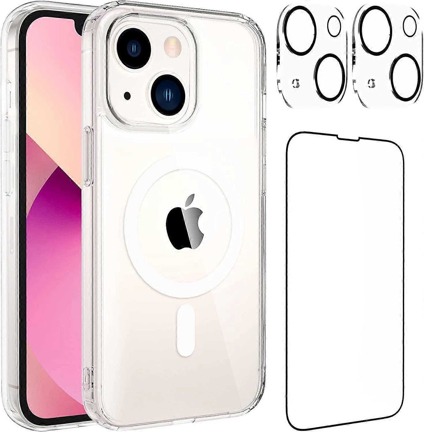 iPhone15 transparent magnetic phone case Apple 15 tempered film lens film set