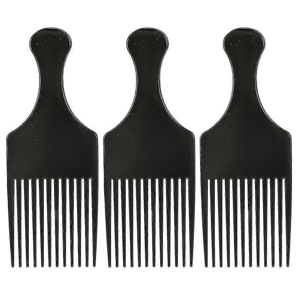 3 Pieces Men's Long Tooth Flat Soft Black Fork Comb