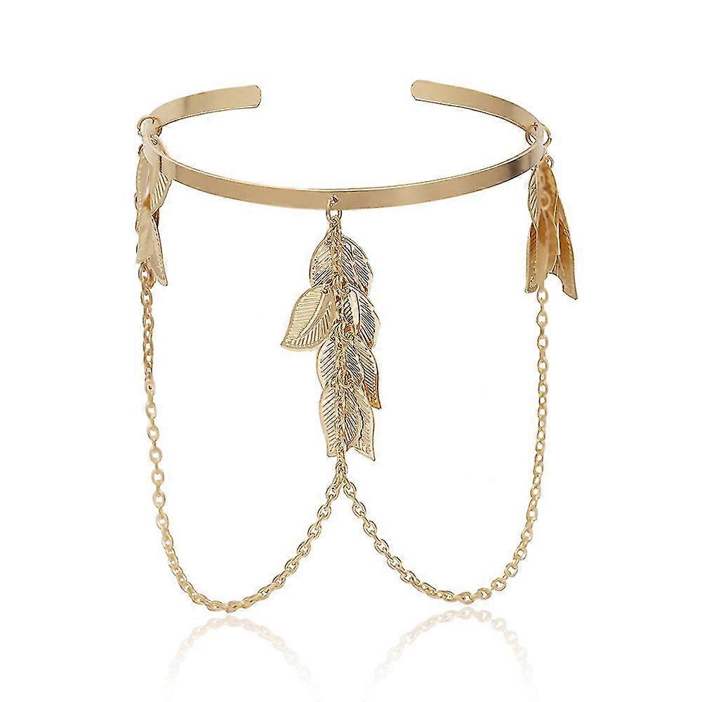 U-shaped Bracelet Leaf Tassel Chain Geometric Adjustable Arm ChainGold