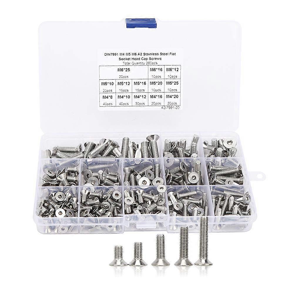 260Pcs Hex Socket Head Cap Screws, M4 M5 M6 Precise Flat Hex Head Screws