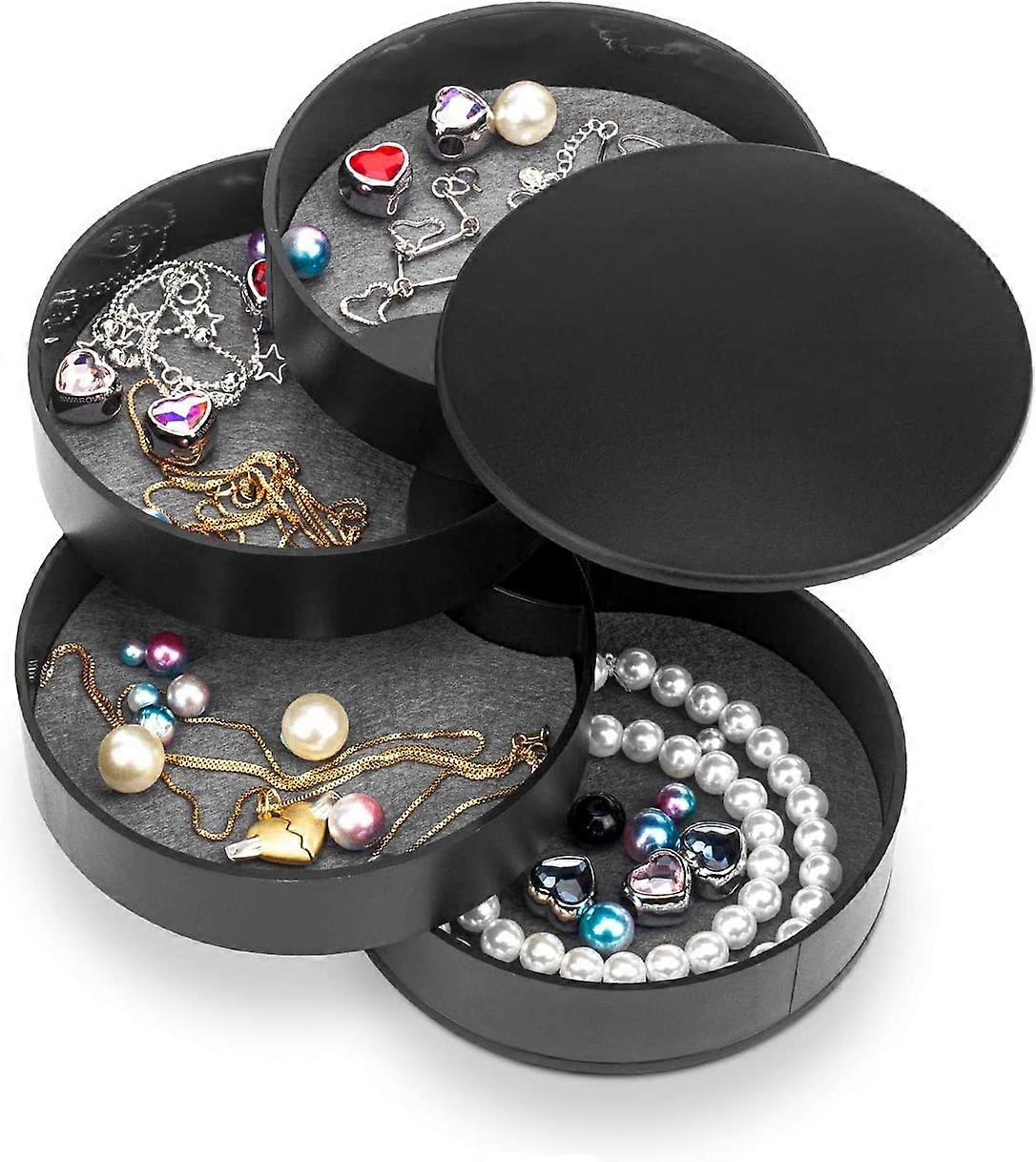 Jewelry Storage Box 4-Layer Rotatable with Lid (Black)