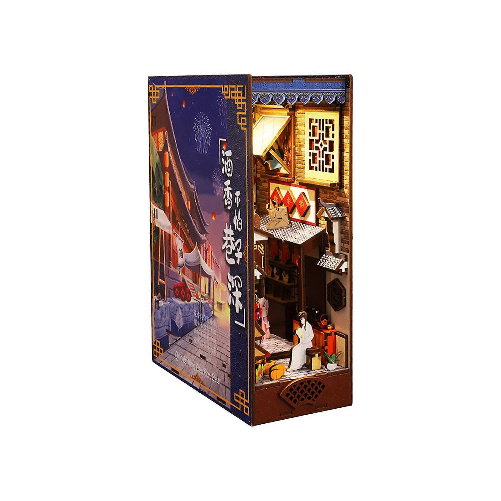 DIY Book Nook Kit, DIY Dollhouse Booknook Kit Bookshelf Insert Decor Alley, Bookends Model Build-Creativity Kit with LED Light