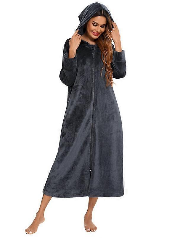 Womens Zip Up Robe Sweatshirt Robe Long Hooded Robe