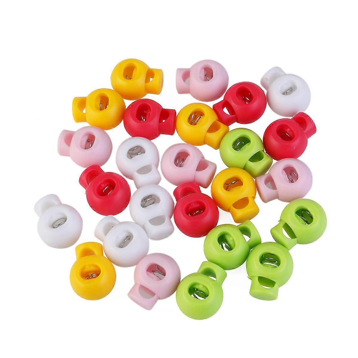 25pcs Spring Loaded Plastic Round Toggle Stopper Cord Locks Cordlocks (Random Color)