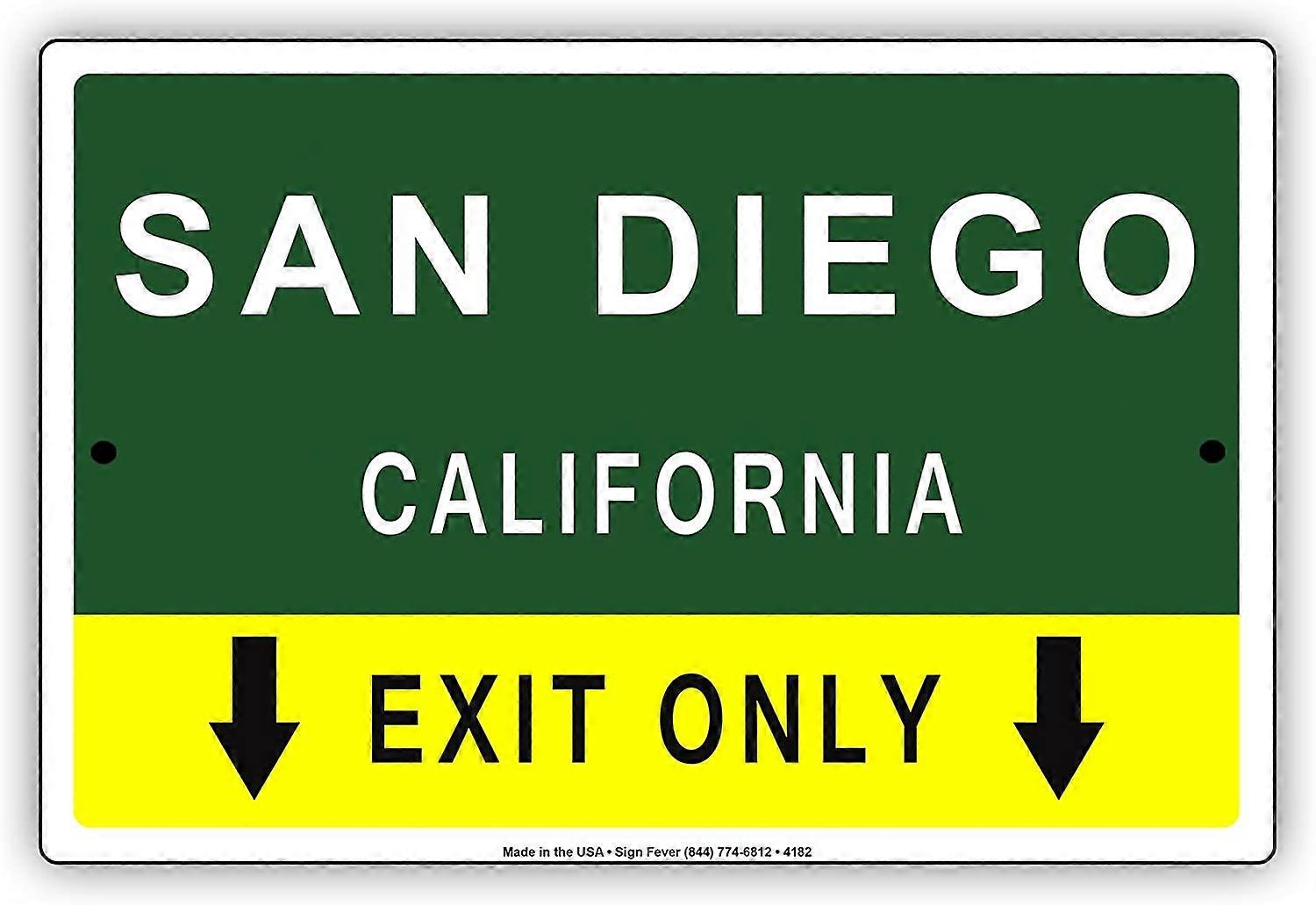 San Diego California Exit Only With Pointer Arrow Direction Way Road Signs Alert Caution Warning Aluminum Metal Tin 12"x18" Sign Plate