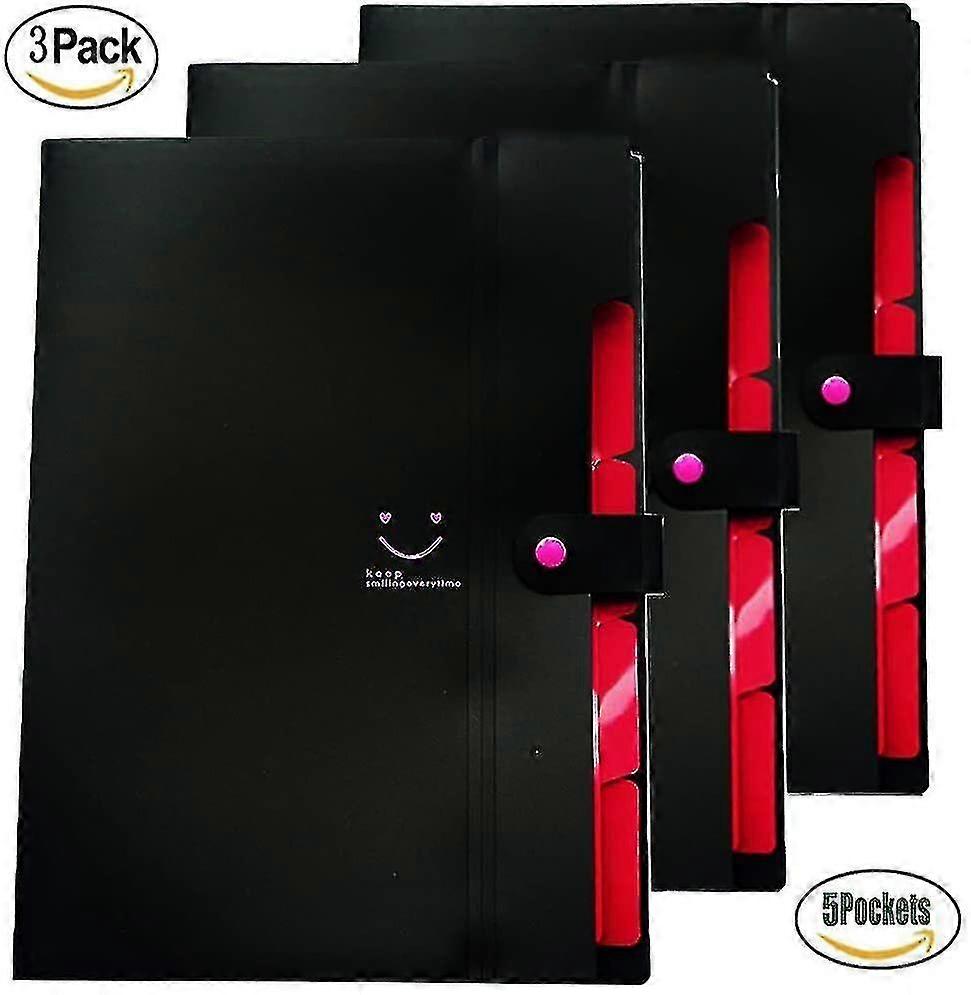 Expandable Portable Folder A4 Folder 5 Grid With Snap Folder Black