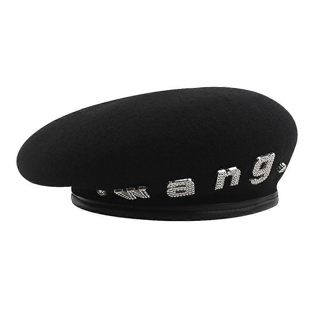 Black Letters For Rhinestone Octagonal Hat For Tide Wild Elegant Style Girlfrien