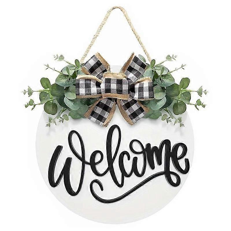 ドアウェルカムサイン ファームハウスドア 玄関ドア装飾 田舎風グリーン植物 丸型木製吊り下げサイン