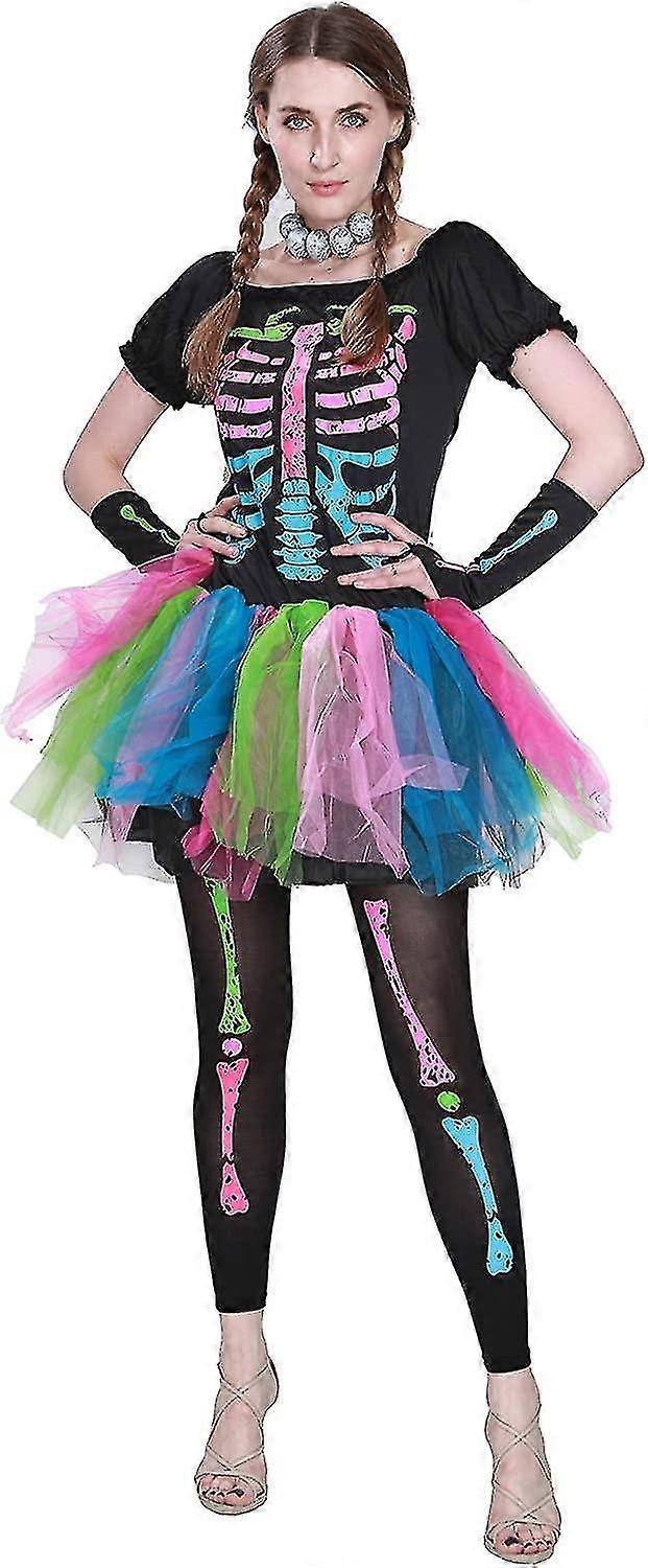 Ženy Funky Punk Bones Kostýmy Skeleton Barevné Tutu šaty