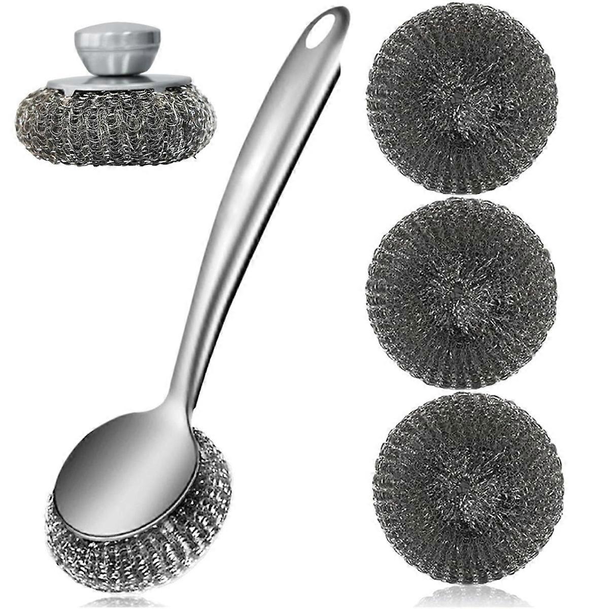Brosse à vaisselle en laine d’acier avec poignée, ensemble d’autolaveuse en métal de nettoyage en profondeur, autolaveuse en acier pour di