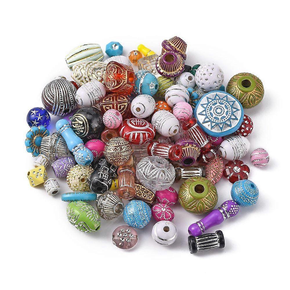 Plated Acrylic Beads Mixed Style Metal Enlaced Mixed Color 6~22x6~16x3~10mm Hole: 1~3mm