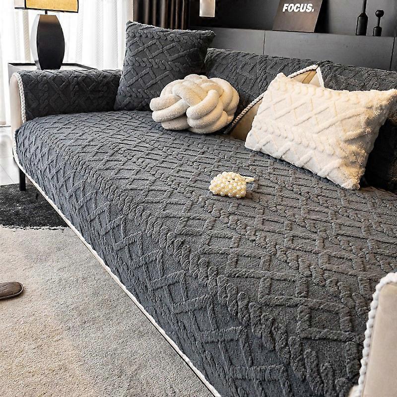 1pc Solid colored plush sofa mat universal all year round pet friendly and scratch resistant non sli