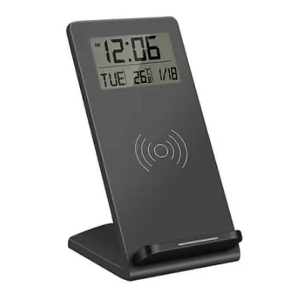 Wireless Phone Charger Stand Fast Charging 10W Date And Temperature Display Built-in Alarm Portable Phone Charging Station