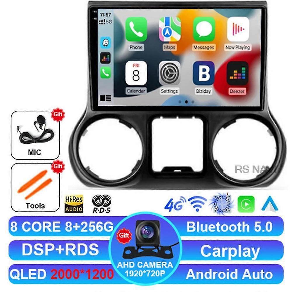 Rádio de carro Android 14 para Jeep Wrangler 3 Jk 2010 - 2018 5g Wifi 4g Lte 2 Din Carplay sem fio Auto Multimídia Dvd Estéreo Bt Gps