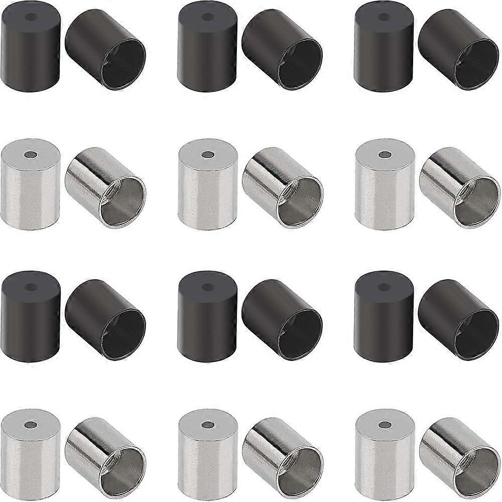 2 Colors about 40pcs Stainless Steel Cord Ends Column Leather Cord End Caps Cord 6mm Inner Diameter End Caps Cord End for Jewelry Making Kit