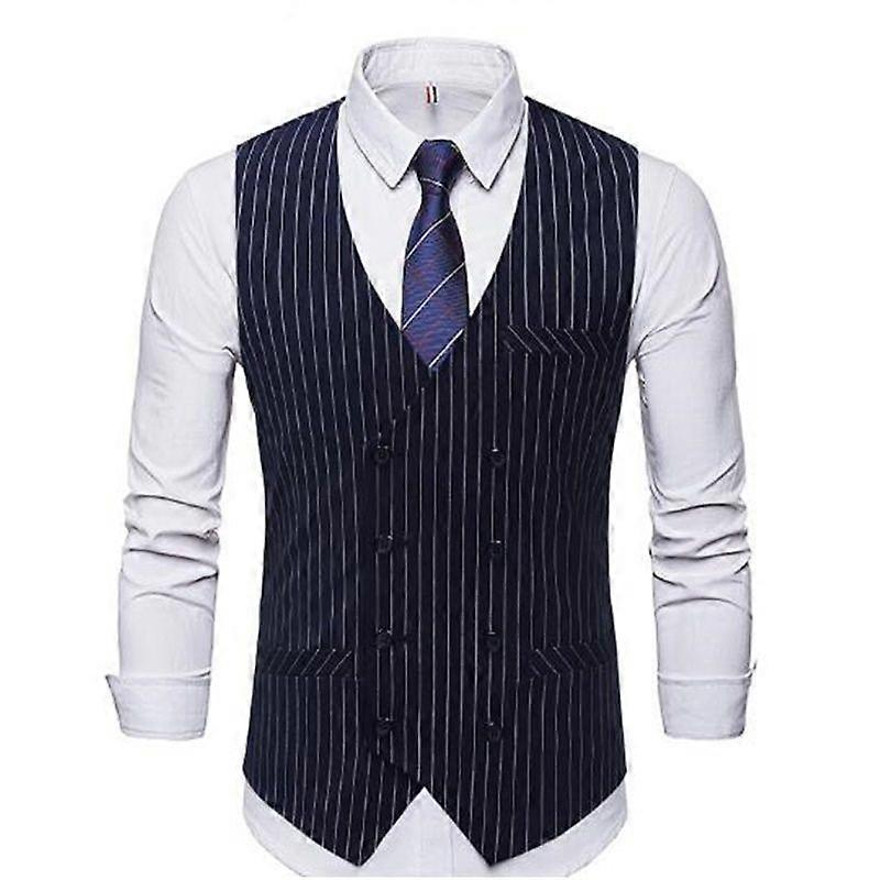 Men's suit striped vest with 3 pockets,can be worn with a suit or tuxedo