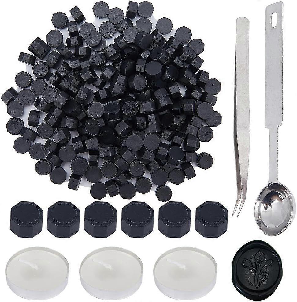 200Pcs Purple Wax Sealing Beads Octagon Wax Seal Beads Set with 1Pc Spoon and 3Pcs Candles and 1Pc Tweezers for Retro Seal Stamp Wine Wrapping Wedding