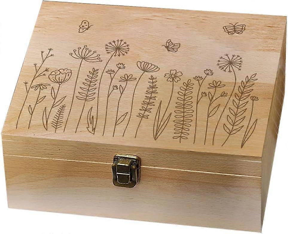 1 Pc Wood Memory Keepsake Box Wildflower Butterfly Bee Memory Box with Hinged Lids Floral Keepsake Chest for Anniversary Birthday Picture Letter Stora